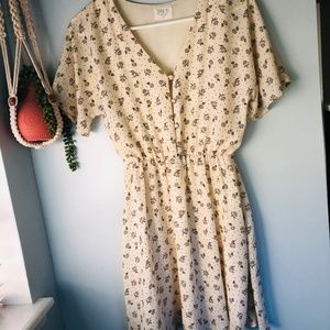 Fall Floral Mini Dress Ivory v-neck